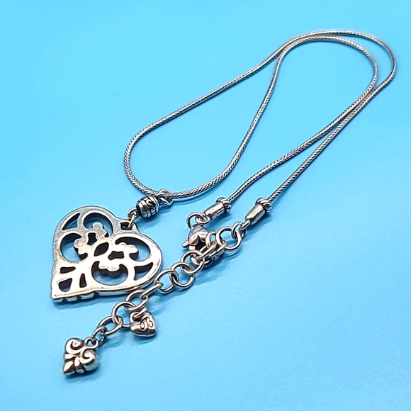 Brighton "GENEVA HEART" Filigree Open Scrollwork Silver Plated Retired Pendant! - Picture 3 of 9